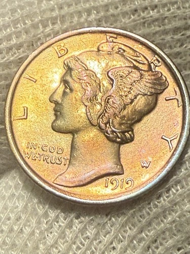 * 1919 FSB * SUPERB+ GEM AU + MERCURY SILVER DIME * FROM ORIGINAL COLLECTION