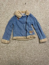 Little Lass Toddler Girls 6 Denim Jacket Faux Fur Trim Embroidered Flowers Coat