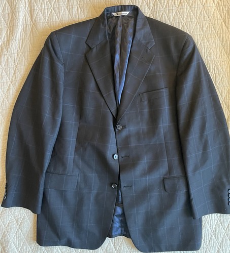 Aquascutum, Aquascutum Vintage Windowpane Check Wool 3-Button Suit Jacket Size 42 R
