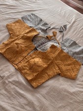 Shiny orangish Gold and Gray Blouses for Women, Short Sleeve, size 36