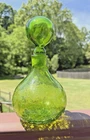 Vintage Blenko 636s Olive Green Crackle Glass Decanter Genie Bottle 9” Tall