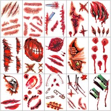 30 Sheets 140 PCS Halloween Fake Scars Fake Wound Temporary Tattoos Chucky Zom