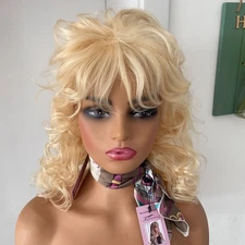 Short Fluffy Wavy Layered Blonde Synthetic Hair Wigs With Bangs Women