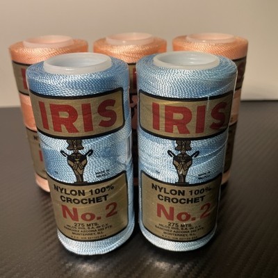 IRIS 100% Nylon Thread Crochet Blue/Orange No. 2  Lot Of  5 Cone Skeins New