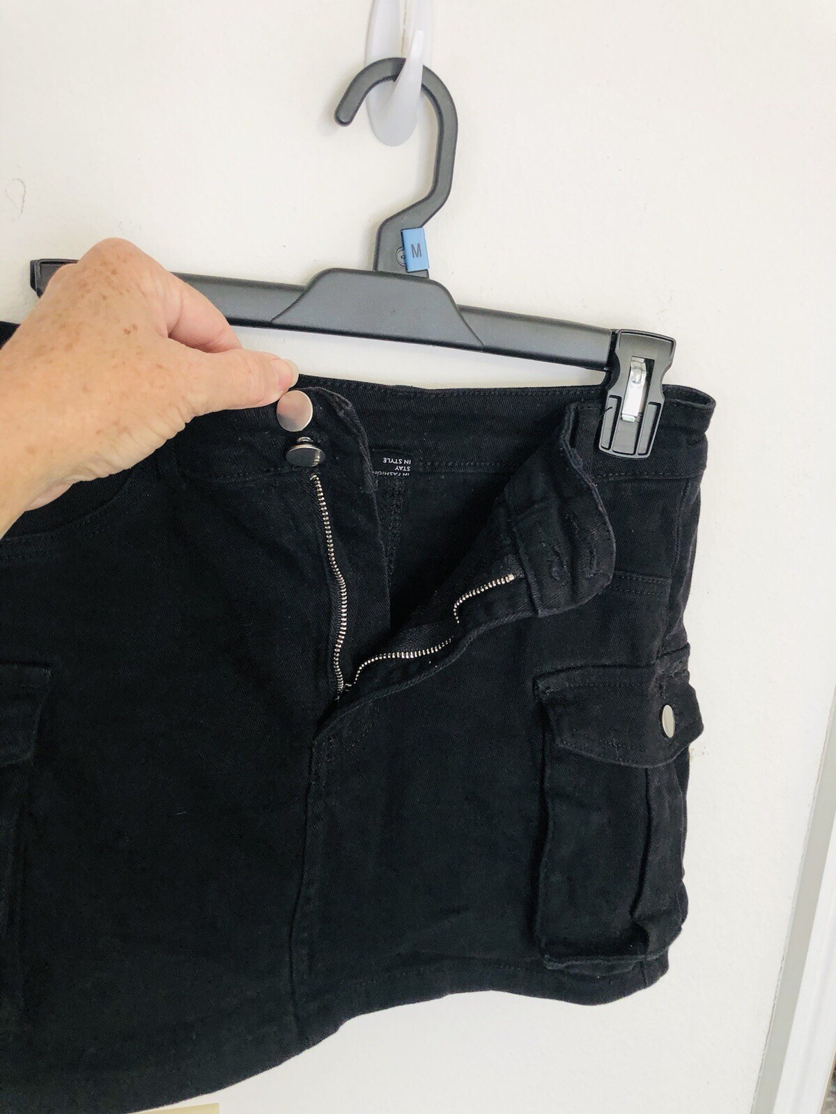 Anrabess Cargo Skirt Size S Pocket Buttons Stretch Black Y2k Trendy Denim Mini