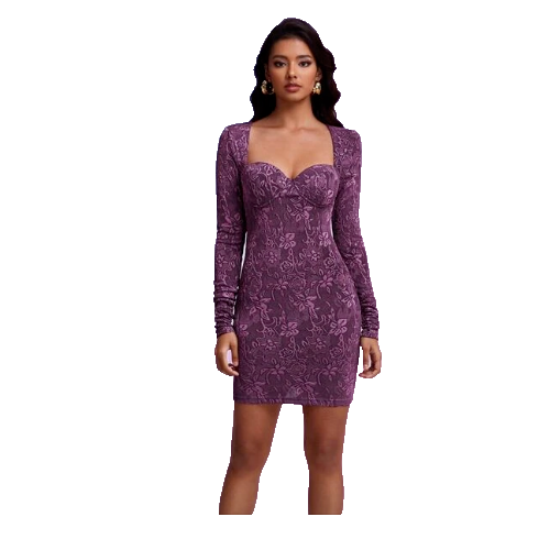 Damen Kleid Bustierkleid mit Cups Kleid mit Blumen Design Lila Strech Gr M 38 - Bild 1 von 5