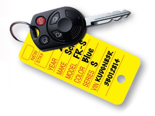 Poly Tag Rounded Corner Plastic Car Key Tags - White or Yellow (250 per box) - Picture 2 of 4