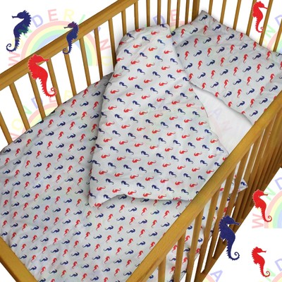 Baby Bedding Set Crib Cot Sea Horses Duvet Bumper Moses Basket