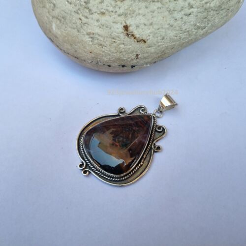 Red Moss Agate Gemstone Pendant 925 Sterling Silver Free Shipping Pendant PG4692 - Picture 3 of 4