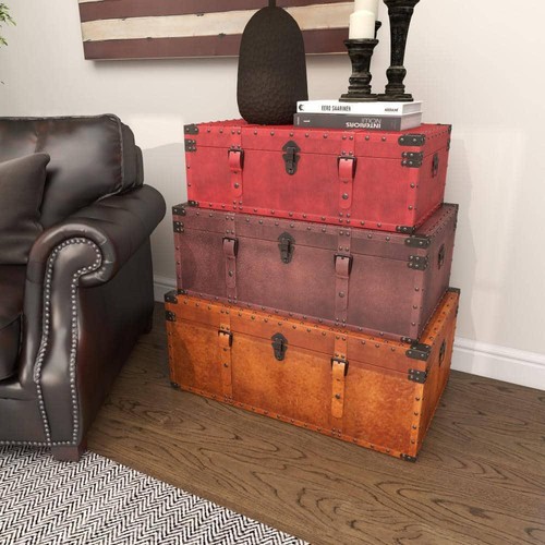Litton Lane Aufbewahrungstruhen 13" x 19" Leder Holz Truhen Rustikal Braun (3er Set) - Bild 11 von 12