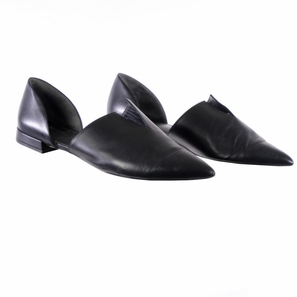 靴 STUDIO DOE V Flats Shoes 38 VINCE Flats D'Orsay Pointed Toe Sz. 7 M Black Leather ITALY Pointy