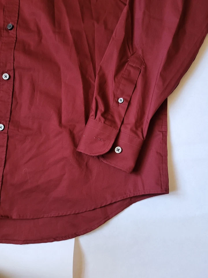 Camisa de vestir Egara vintage para hombre talla 17,5 roja con botones calce ajustado elástica L/S Foto 4 de 4