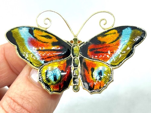 Broche mariposa grande vintage David Andersen St. plata esmalte dorado 14 gramos - Imagen 2 de 7