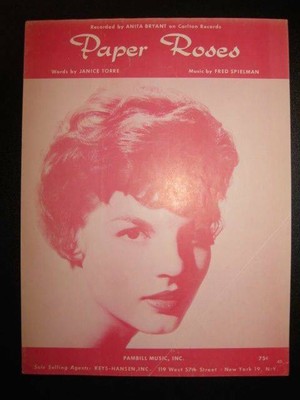 Paper Roses Sheet Music Vintage 1960 Anita Bryant Fred Spielman Janice Torre O Ebay