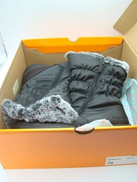 SPORTO Henrique Black Snow Boots Womens Size 7M Zippers Waterproof Fur Trim NIB