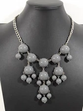 Western Casual Gray Bubble Charm Bib Statement Necklace 20 in