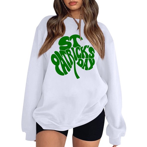 St Patrick's Day Casual Shamrock Lucky Gym Shirt Women Long Sleeve Sweatshirt - Picture 5 of 30