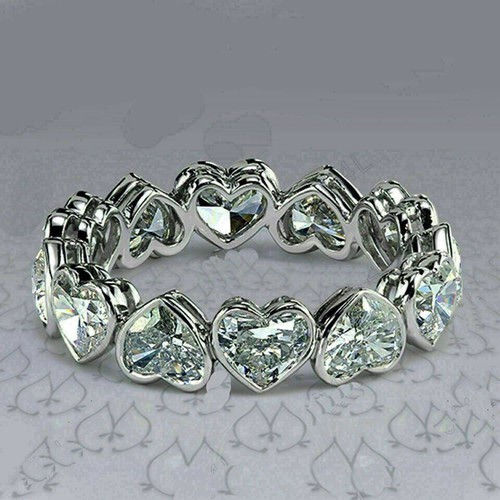 2.50CT Heart Cut Moissanite Full Eternity Wedding Ring 14K White Gold Plated - Picture 3 of 7