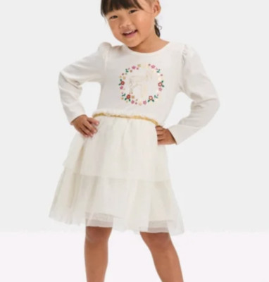 Girls CAT & JACK ivory deer tutu dress 2T NWT gold sparkle cotton knit