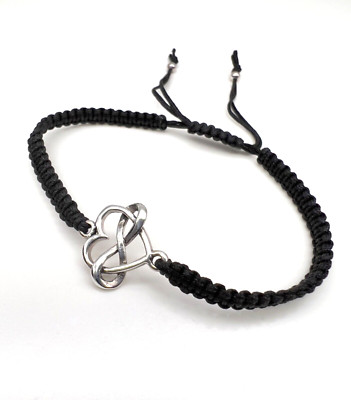 Armband Herz Infinity Unendlichkeit 1,3x1,6 cm Silber 925 Baumwolle geflochten