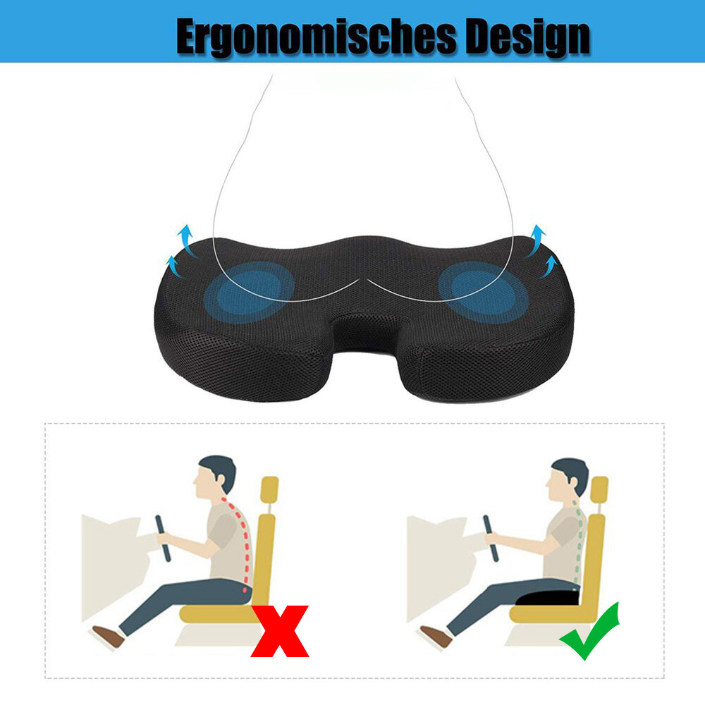 Orthopaedic Memory Foam Seat Cushion Support Back Pain Chair Pillow Car