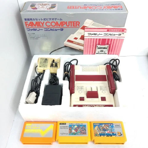 Nintendo Japanese Original Famicom Console in Box with 3 Mario Games NES HVC-001