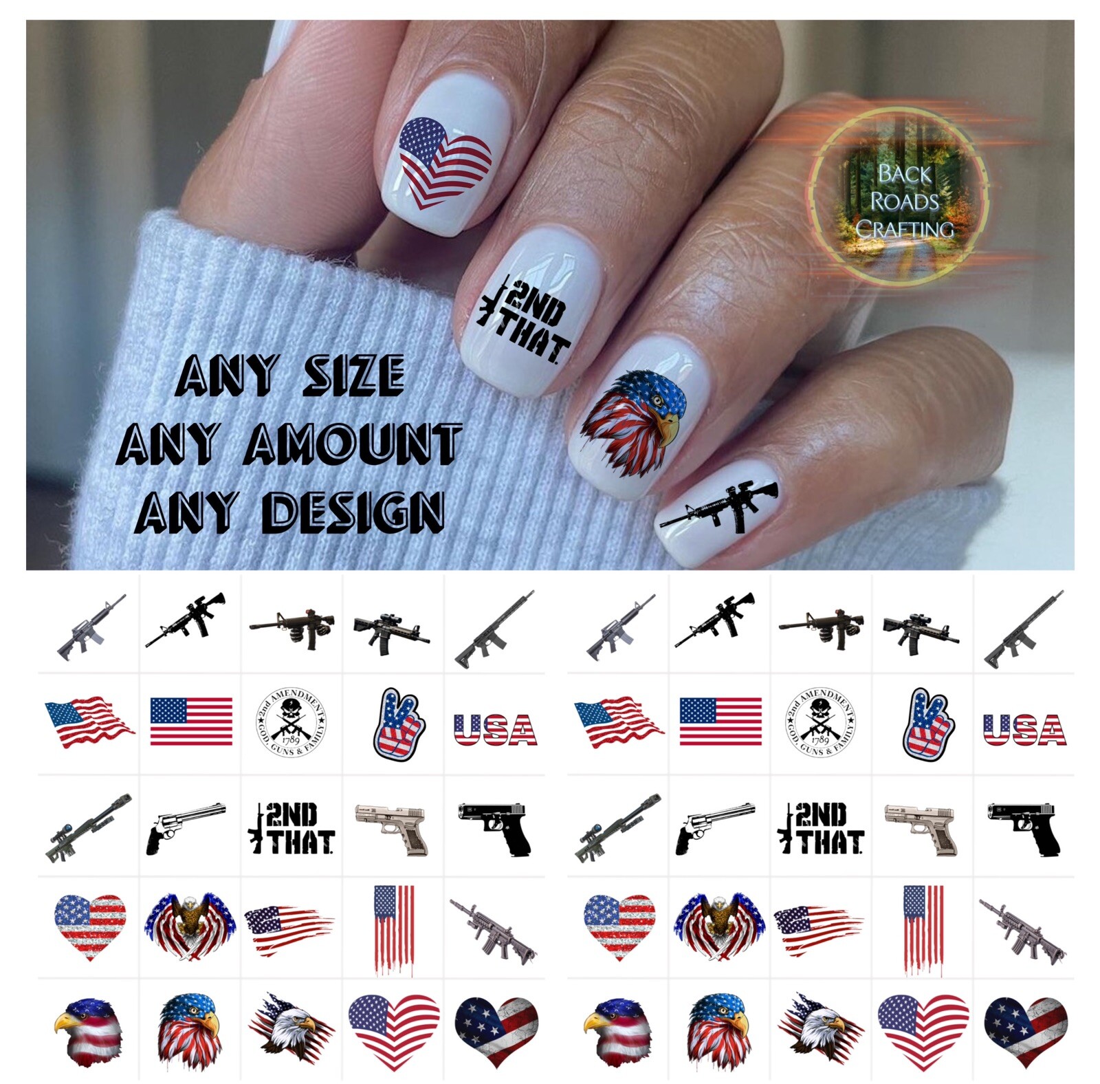 2nd Amendment Waterslide Nail Art Decals Set of 50 Instructions Included & Bonus