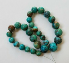Natural American Arizona Turquoise Beads Polished Smooth Round strand 14'inches