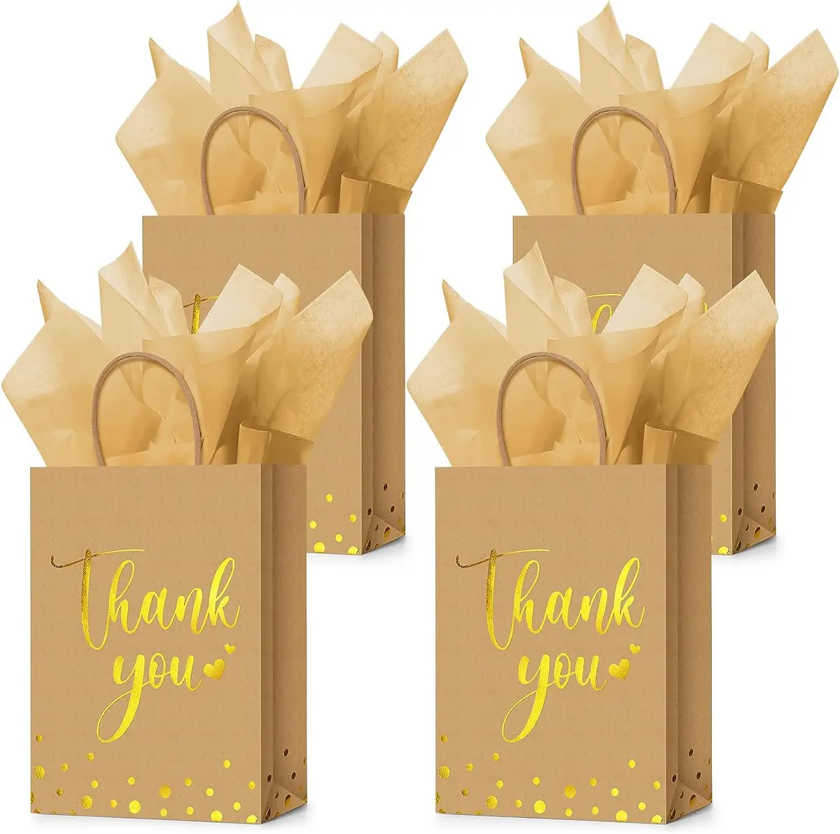 30 Pcs Thank You Gift Bags with Tissue Paper Gold Thank You Wedding Bags