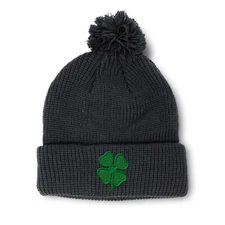 Pom Pom Beanies for Women 4 Leaf Clover Embroidery Winter Hats for Men Skull Cap