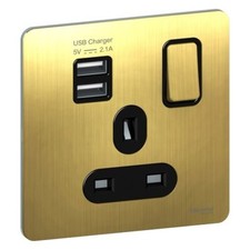  Electric Single Socket Comb 2 x USB SP2.1A Antique Brass Schneider