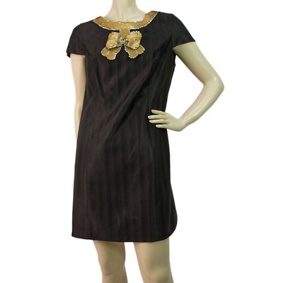 Tibi Black Embellished with Gold Bow Detail Shift Dress - Sz4 | eBay