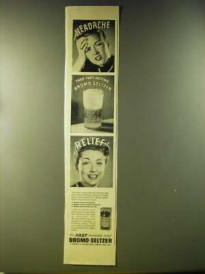 1946 Bromo-Seltzer Medicine Ad - Headache