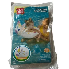 Play Day Inflatable White Unicorn Hearts Split Swim Ring Pool Float Ages 3-6