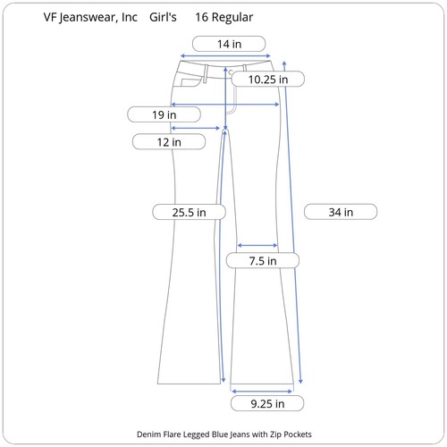 VF Jeanswear Jeans Girls 16R Blue Denim Boot Cut 100% Cotton Zip Pockets - Picture 2 of 22