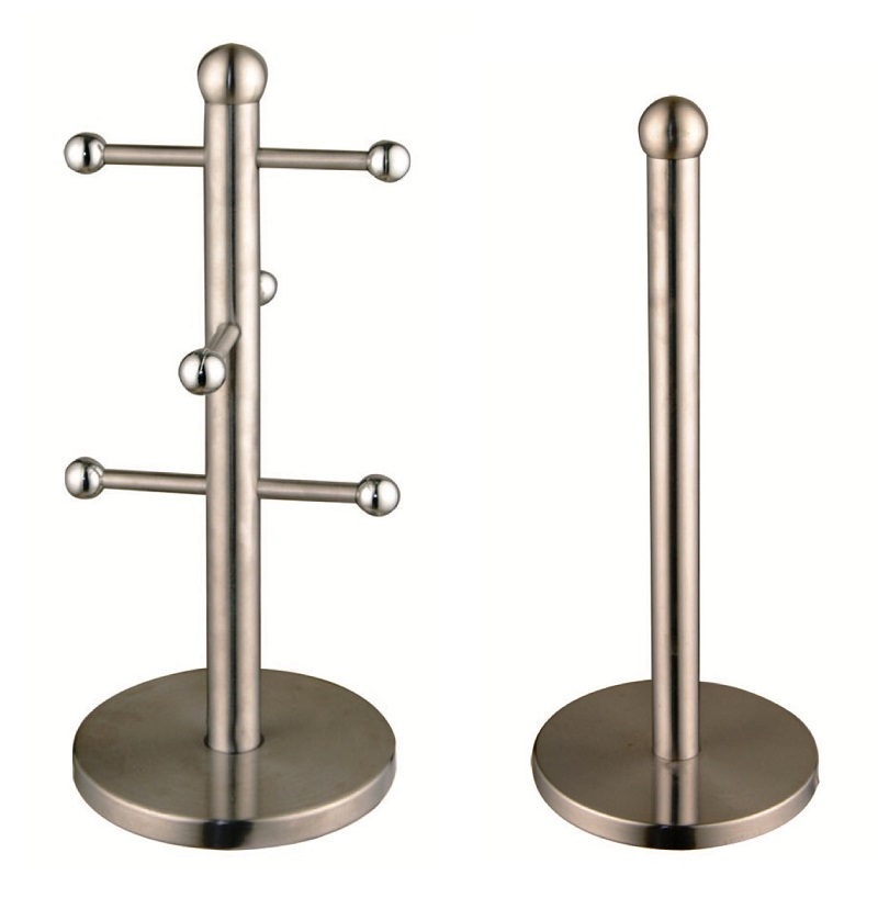 Mug Tree And Kitchen Roll Holder Set Red Black Cream Purple Silver