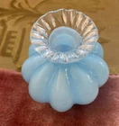 Vtg FENTON Blue Cased Glass/Clear Ruffled Neck  Beaded MELON VASE