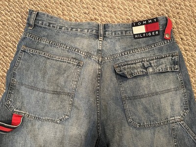 Vintage 90s Tommy Hilfiger Carpenter Baggy Denim Shorts Jorts Size 