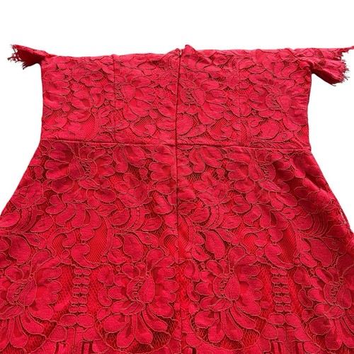 MSLG Womens Sz Large Bright Red Floral Lace Short Sleeve Round Neck A-line Dress - Picture 15 of 19