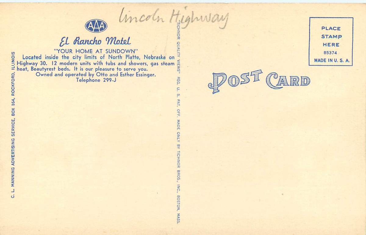 Linen Postcard El Ranch Motel Lincoln Highway 30 North Platte NE
