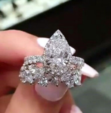 2.2 CT CZ Stone Christmas Gifts Ring 925 Silver Plated Sparkle Bridal Ring Set