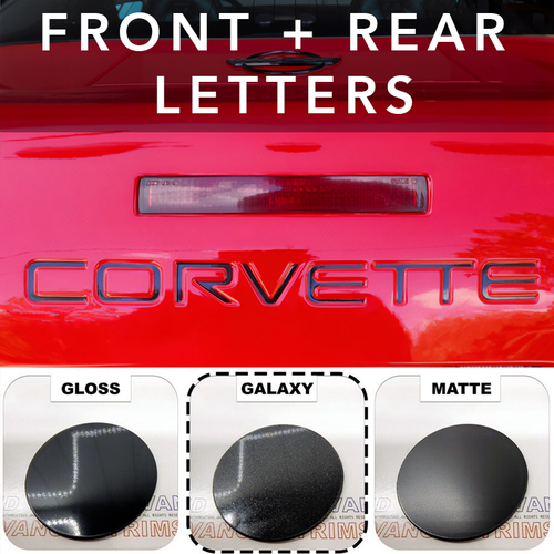Lettres Surélevées Noires Brillantes Pour Chevrolet Corvette C4 (1991-1996) - Plastique Auto-collant - Avant Et Arrière - Marque Advanced Trims