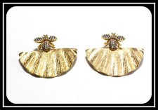 Bronze 14k Yellow Gold Overlay Bee Fan Earrings