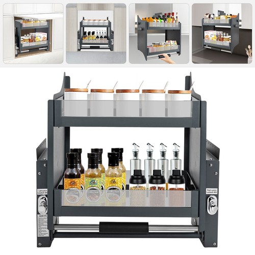 24" Pull Down Shelf 2-Tires Upper Kitchen Wall Cabinet Storage Organizer Cabinet - Picture 3 of 16