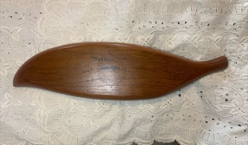 Vintage Scandinavian Style Romaling Teak Tray Three Compartment Blue Flowers - Picture 8 of 9