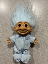 Vintage Sleepy Time Russ Troll Doll 4  Blue Stripe Boy Pajamas