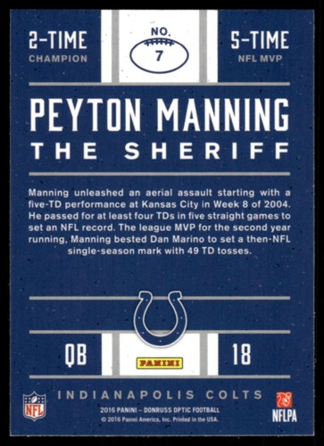 Panini Donruss Optic #7 2016 Peyton Manning The Sheriff - Imagen 2 de 2
