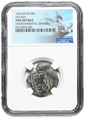 COLONIAL ERA SPAIN. Philip III, 1604. Cob 8 Maravedis, Toledo, NGC Fine Details