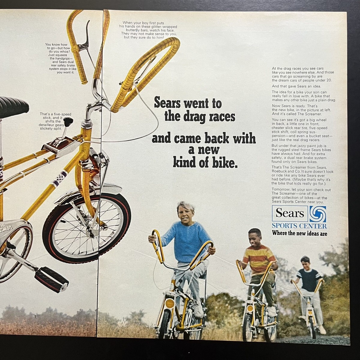 Sears Screamer Bicycle 1968 Vintage Print Ad 20.5