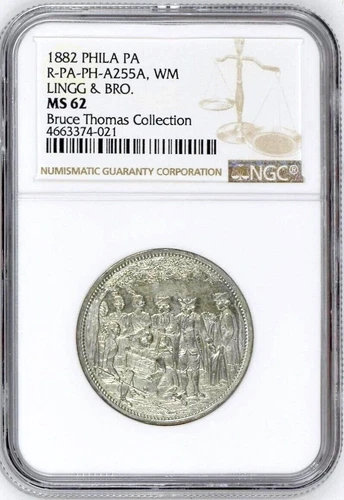 1882 RULAU PHILADELPHIA PA-Ph A255A WHITE METAL LINGG & BRO NGC MS 62- VERY RARE